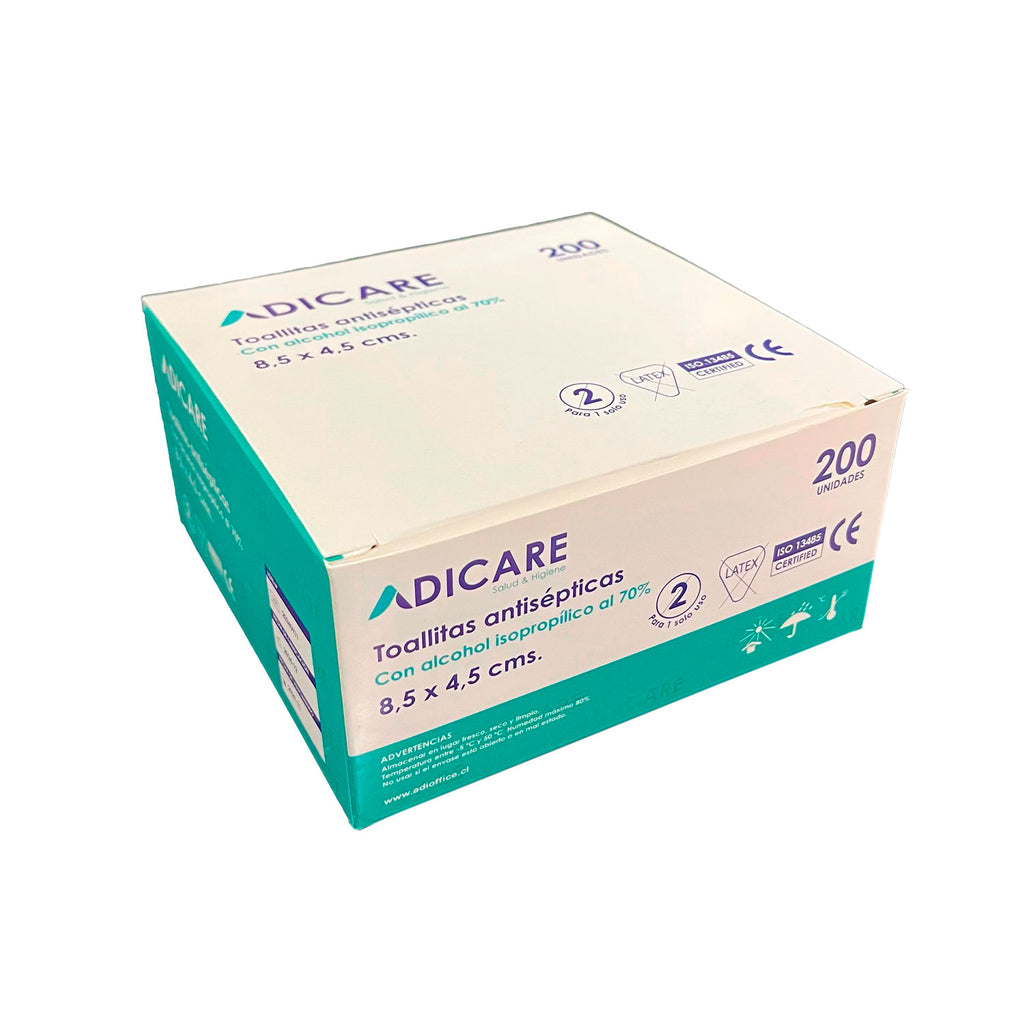 Caja 200un. Toallitas Antisépticas con Alcohol 2un x sobre