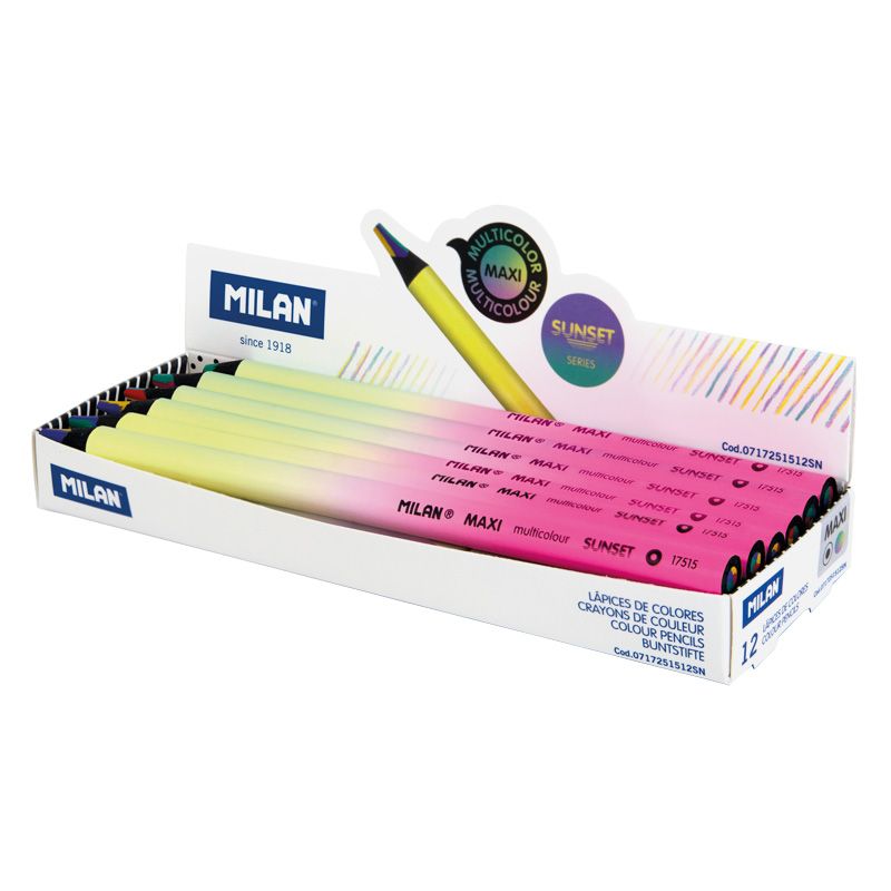 Caja expositora 12 lápices multicolor MAXI redondos, serie Sunset