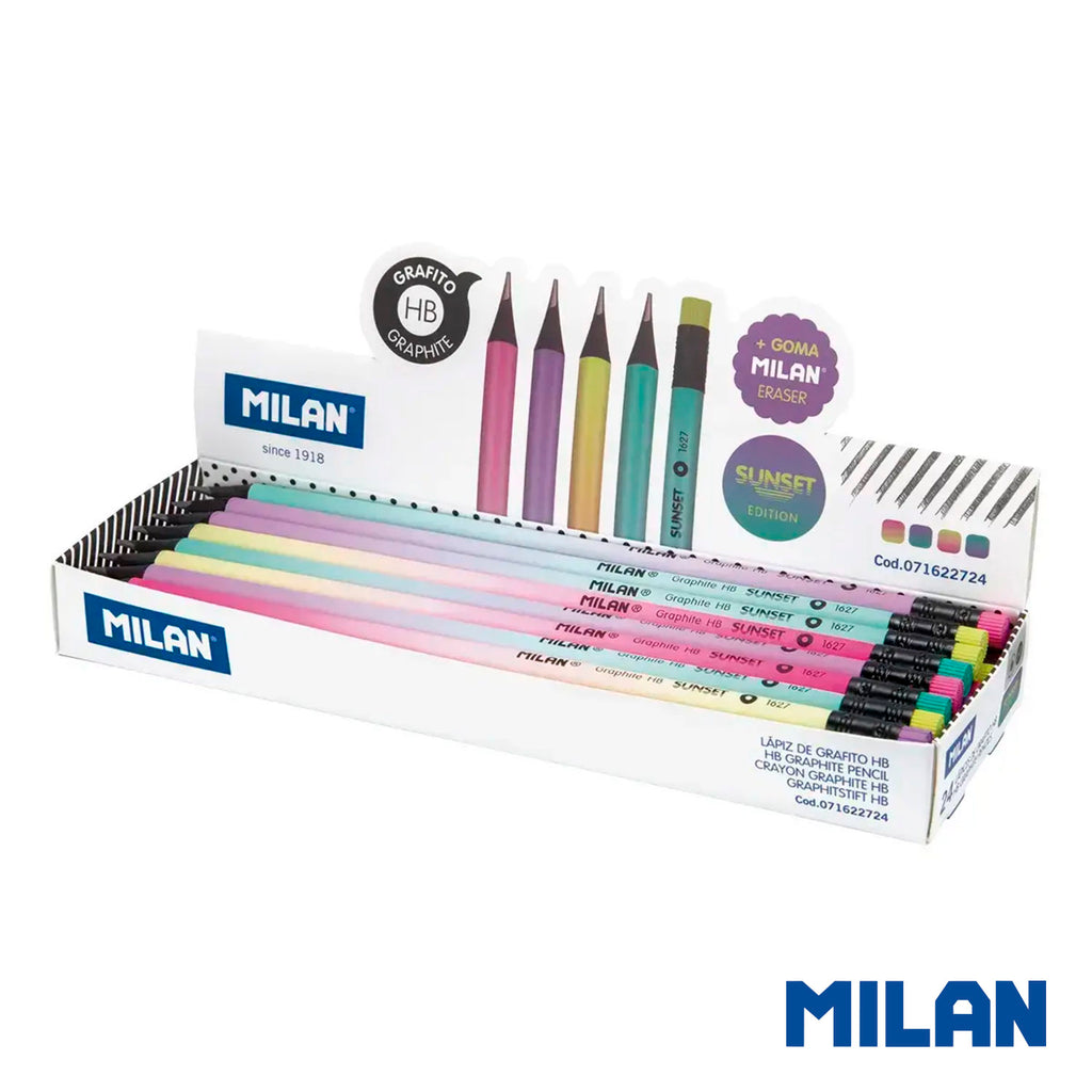 Lápices Grafito HB Redondos con Goma Sunset Milan – Caja 24 Unidades