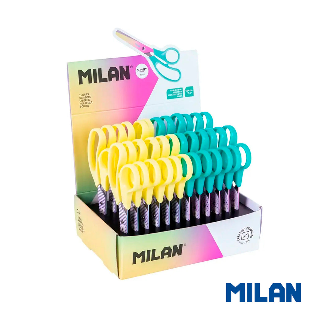 Pack de 24 Tijeras Basic Punta Redonda Sunset Series, 5.3" Milan
