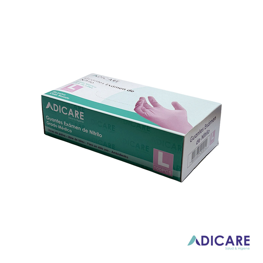 Pack de 10 Cajas de 100 Guantes Desechables de Nitrilo sin polvo Rosado Talla L