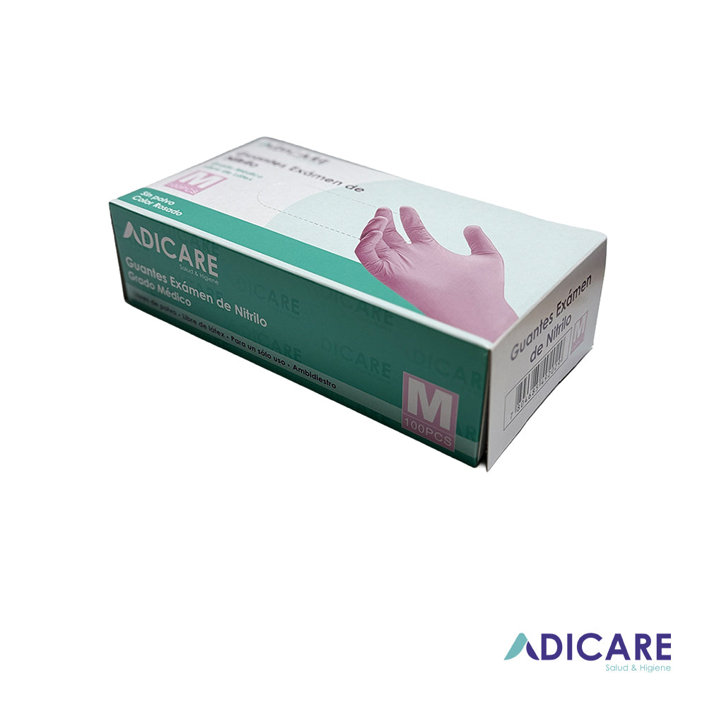 Pack de 10 Cajas de 100 Guantes Desechables de Nitrilo sin polvo Rosado Talla M