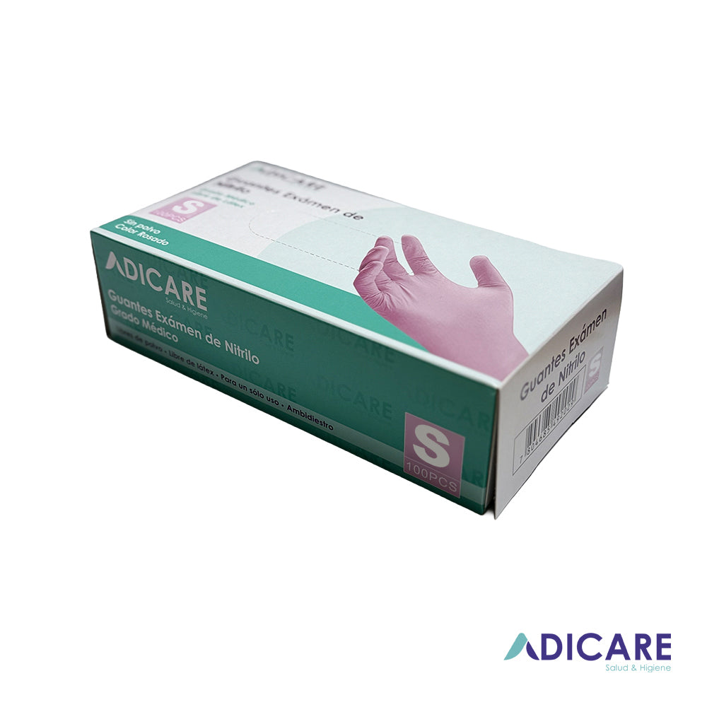 Pack de 10 Cajas de 100 Guantes Desechables de Nitrilo sin polvo Rosado Talla S
