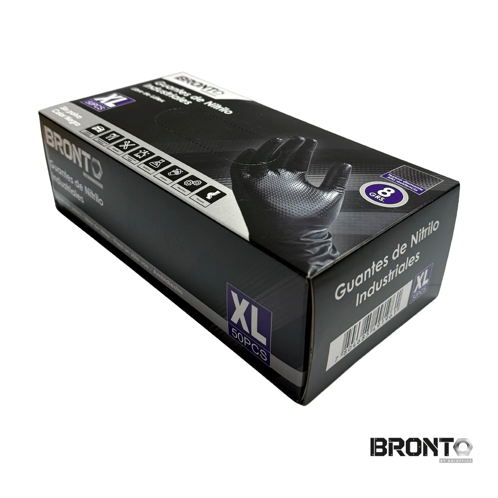 Pack de 10 Cajas de 50 Guantes Desechables de Nitrilo 8 g Negros Talla XL
