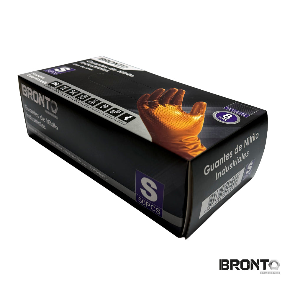 Pack de 10 Cajas de 50 Guantes Desechables de Nitrilo 8 g Naranjos Talla S