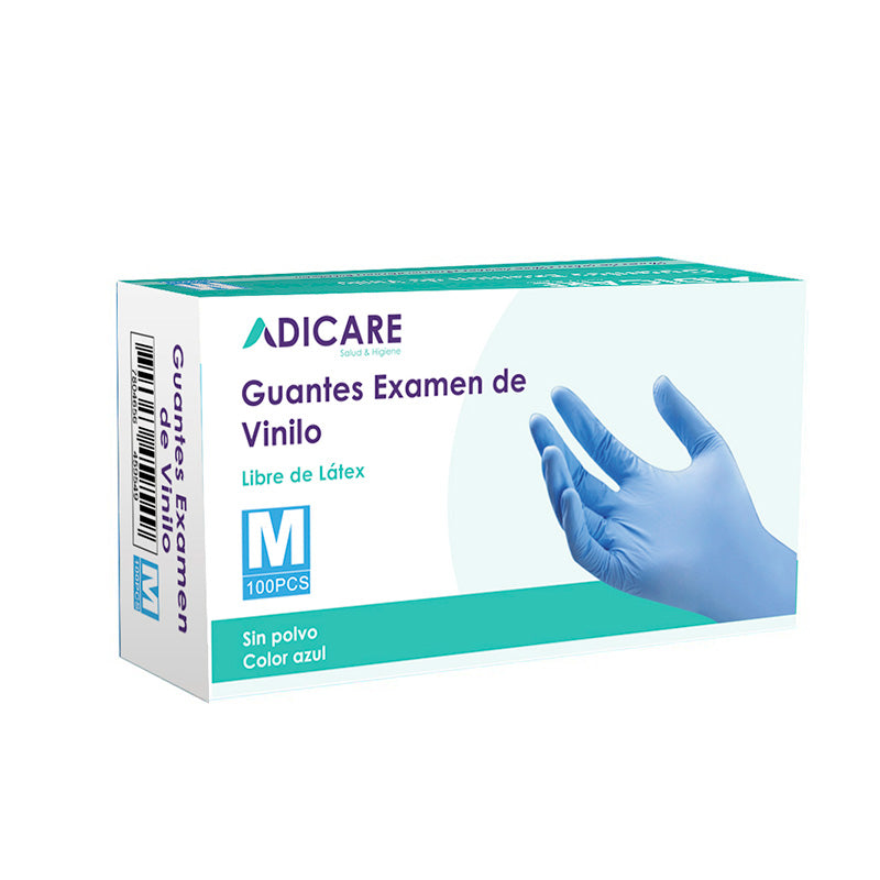 Caja 100 uni. Guantes de Vinilo sin Polvos Azul Talla M
