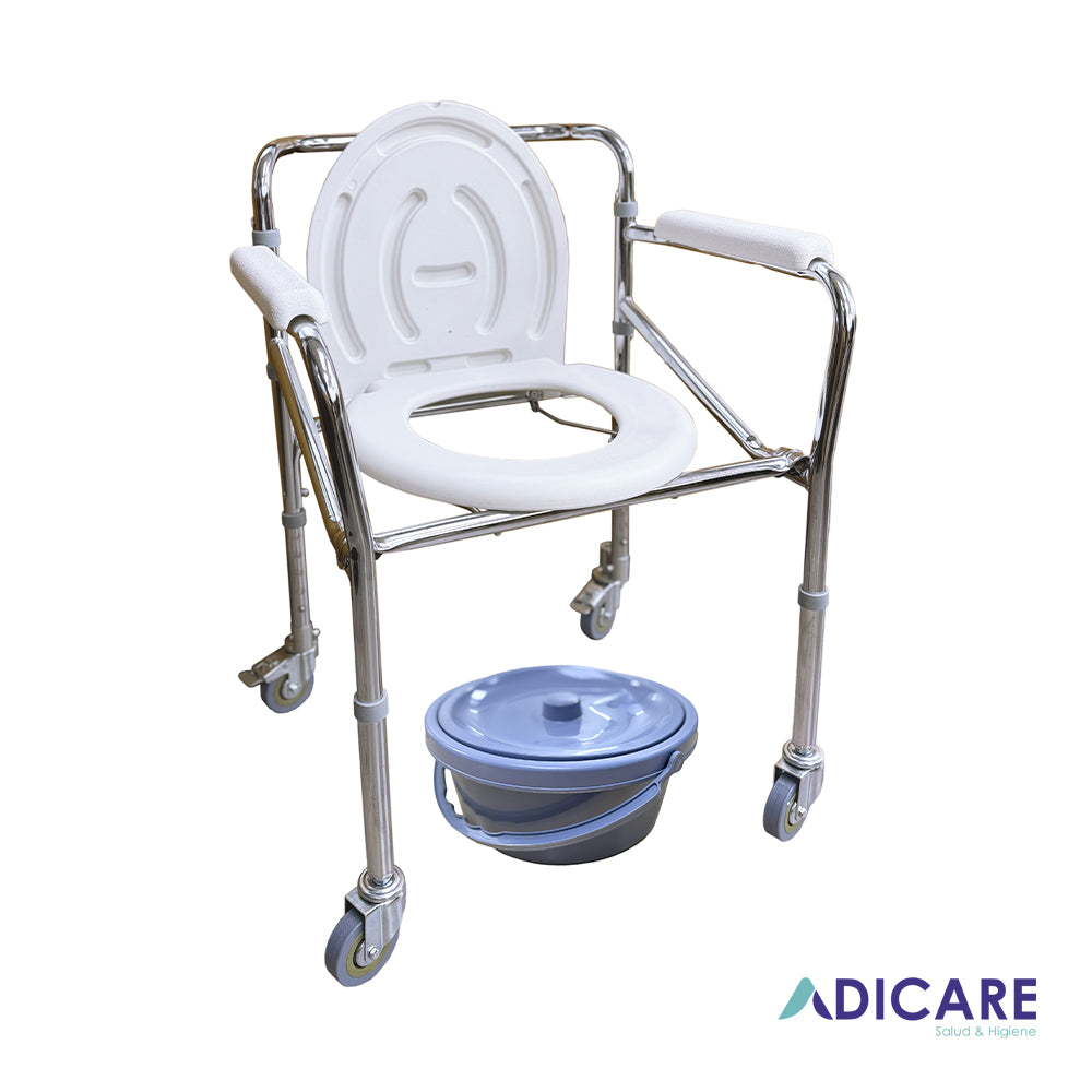 SILLA DE BAÑO PORTATIL CON RESPALDO PLEGABLE, 4 RUEDAS