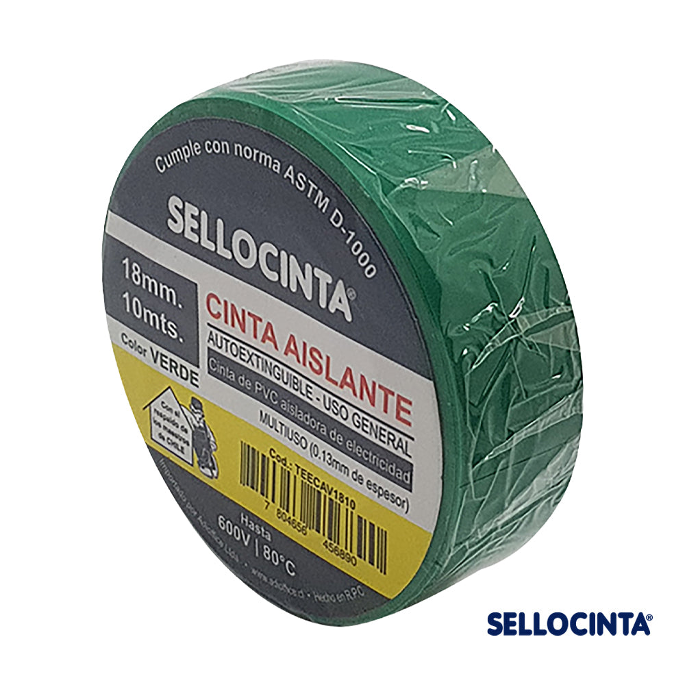 Pack de 10 Cintas Aislante de electricidad 18mm x  10mts. de 1 color